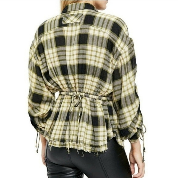 NEW $118 Free People Pacific Dawn Plaid Shirt XS Black - Picture 5 of 15